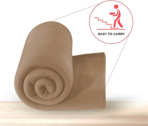 JMR Fleece Throw Blankets for Bed, Couch, or Sofa - Ultra-Soft and Warm Microfiber Plush Blanket for Home and Outdoor Use (Beige, 66X90)