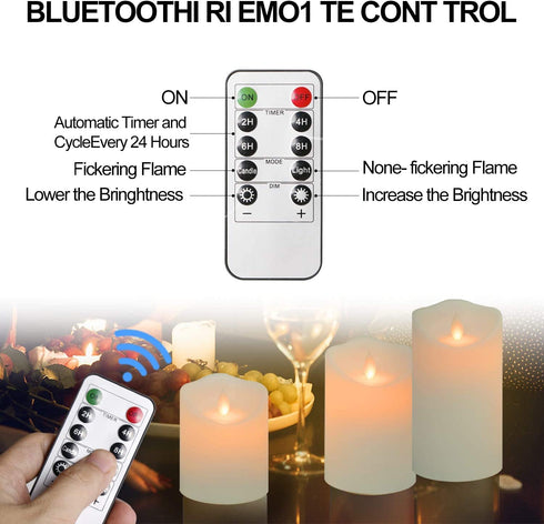 Flameless Candles,flameless Battery Candlestick, Battery Remote Control Candles, LED Candles 3 Piece Set 4" 5" 6" H (3.25" D) Flash Flame with Remote Control and timed,Indoor Outdoor Use,White