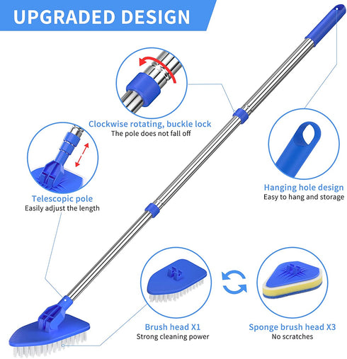 LMAIVE Shower Cleaning Brush, 36'' Shower Scrubber, Tile Tub Scrubber with Long Handle, Bathroom Brushes for Cleaning, Extendable Bathtub Scrubber Sponge, Scrub Brush with Long Handle for Floor