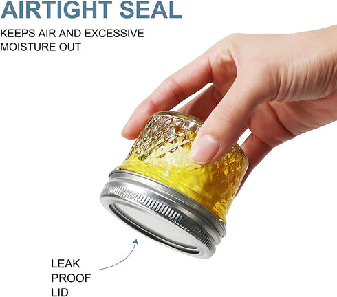 CycleMore 20 Pcs 4oz 100ml 4 oz Clear Glass Mini Mason Jars With Silver Separable Lids and Diamond appearance, Small Mason Jars Round Canning Jars Spice Jars for Honey, Jam, Jelly, Wedding Favors, Kitchen Food Storage