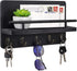 Key Holder and Mail Shelf Wall Mounted, Decorative Wall Mail Organizer with Shelf, Wood Hanging Mail Sorter Shelf with 5 Key Hooks, 100% Pine Wood Letter, Bill and Newspaper Storage Shelf (Black)