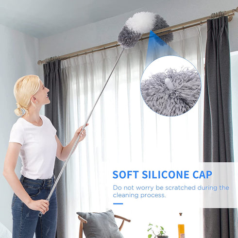 Dusters for Cleaning, Extendable Microfiber Duster with Extension Pole 30 to 100 Inches, Reusable Bendable Dusters Long Feather Duster Kit for Cleaning High Ceiling Fan, Lamp, Furniture, Blinds, Car