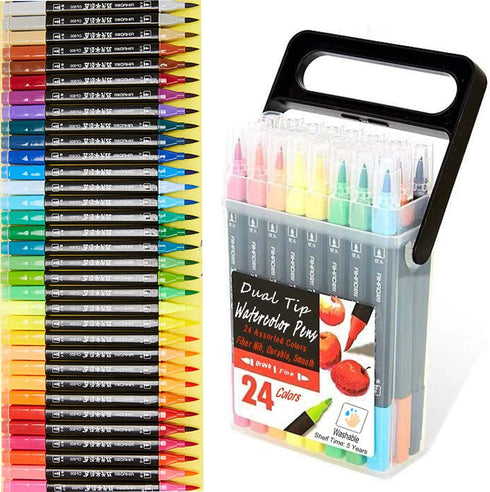 Kekelele Dual Tip Markers for Kids, Washable Markers Set, Art Markers with Stand Portable Box, Gift For Kids (24 Colours)