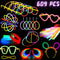 KarberDark Glowstick, (609 Pcs Total) 240 Glow Sticks Bulk 7 Colour and Connectors for Caps Bracelets Necklaces Balls Eyeglasses and More, Light up Toy Glow in The Dark Stick for Kid Party Birthday