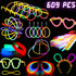 KarberDark Glowstick, (609 Pcs Total) 240 Glow Sticks Bulk 7 Colour and Connectors for Caps Bracelets Necklaces Balls Eyeglasses and More, Light up Toy Glow in The Dark Stick for Kid Party Birthday