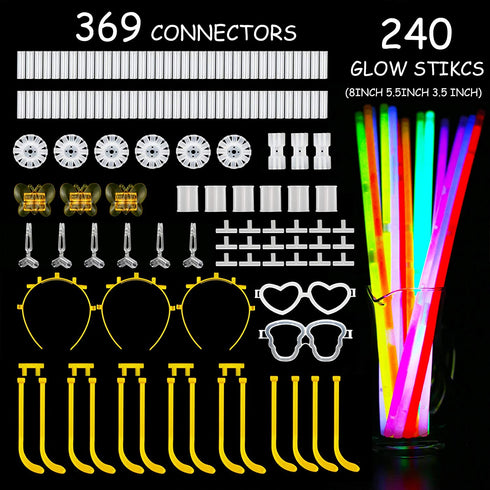 KarberDark Glowstick, (609 Pcs Total) 240 Glow Sticks Bulk 7 Colour and Connectors for Caps Bracelets Necklaces Balls Eyeglasses and More, Light up Toy Glow in The Dark Stick for Kid Party Birthday