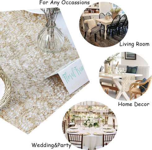 Sequin Table Runners Mesh Champagne Gold Table Runners Set of 2 Metallic Tabletop 12x108inch Sparkly Table Overlay for Home Daily Use Banquet Party Decorations