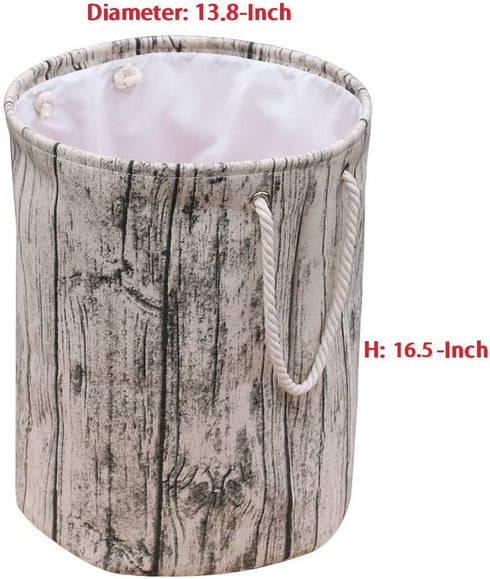 Jacone Stylish Tree Stump Shape Design Storage Basket Cotton Fabric Washable Cylindric Laundry Hamper with Rope Handles, Decorative and Convenient for Kids Bedroom