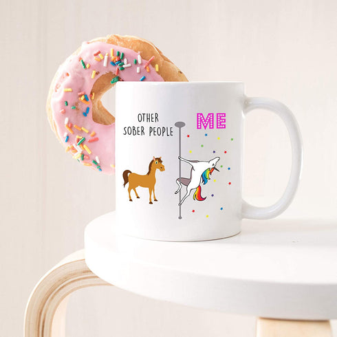 YouNique Designs Sober Coffee Mug, 11 Ounces, White, Unicorn Mug, 1 Year Sobriety Gifts for Women