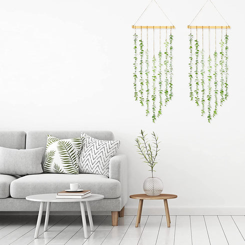 Artificial Eucalyptus Greenery Hanging Boho Wall Decor Fake Eucalyptus Vines Wall Hanging Plant with Wooden Sticks Rustic Boho Wall Decor for Wedding Bedroom Entryway Home Party