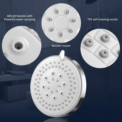 Fixed Shower Head 4 Inch with 5 Functions - AMAZINGAQUA 2021 Newest High Pressure Rainfall Shower Head Wall Mount Bathroom Shower Heads High Flow Rain Shower Head - Chrome