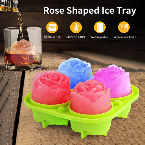 Silicone Rose Ice Cube Tray,Easy Release Large Novelty Ice Ball Maker Mold with Lid,Rose Shaped Sphere Ice Mold for Whiskey,Cocktails,Homemade Juice,Chilled Drink