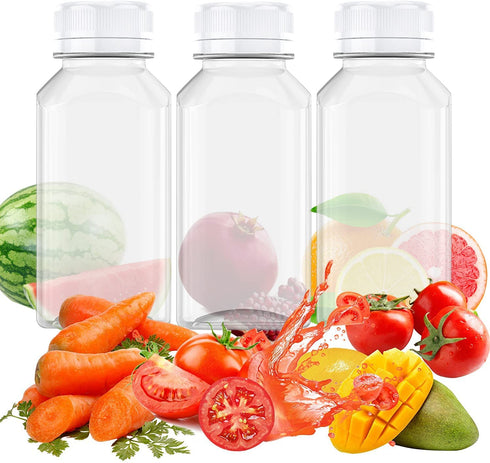 20 Pcs 8 Ounce Juice Bottles Plastic Milk Bottles Bulk Beverage Containers with Tamper Evident Caps Lids White for Milk, Juice, Drinks and Other Beverage Containers