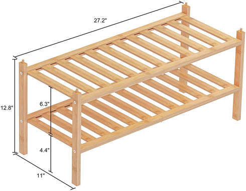 Qompaxs Shoe Rack - 2 Tier, Bamboo Stackable Shoe Storage Organizer Unit Entryway Shelf, Detachable Porch Storage Rack (Natural)