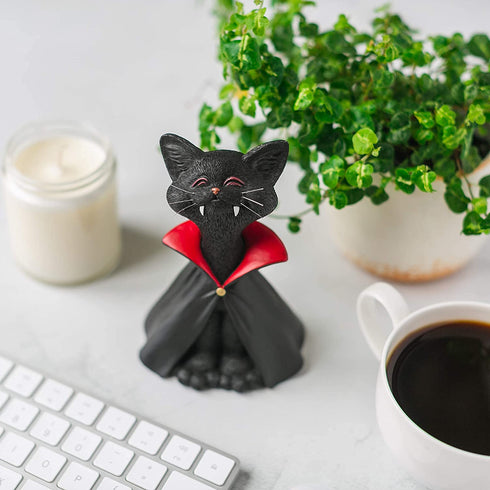 Whimsical Black Cat Vampire Dracula Figurine Cute Collectible - Happy Cat Collection - Halloween Decoration, Cat Lover Gifts for Women, Cute Cat Gifts, Cat Lover Gifts, Cat Desk Decoration