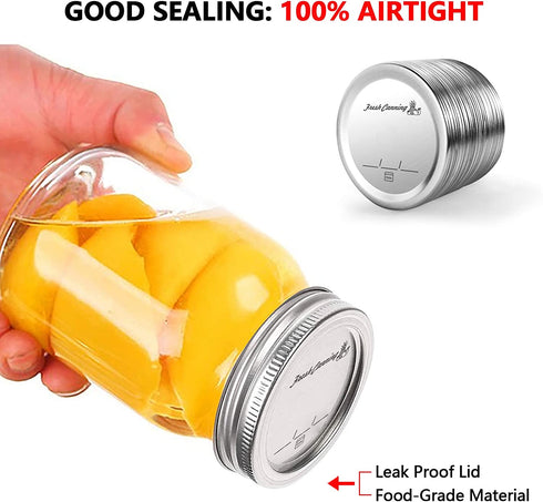 100 Count Canning Lids Regular Mouth - Mason Canning Jar Lids for Ball,Kerr - Split-Type Metal Jar Lids Leak Proof - Food Grade Material - PATENT PENDING 100% Fit for Regular Mouth