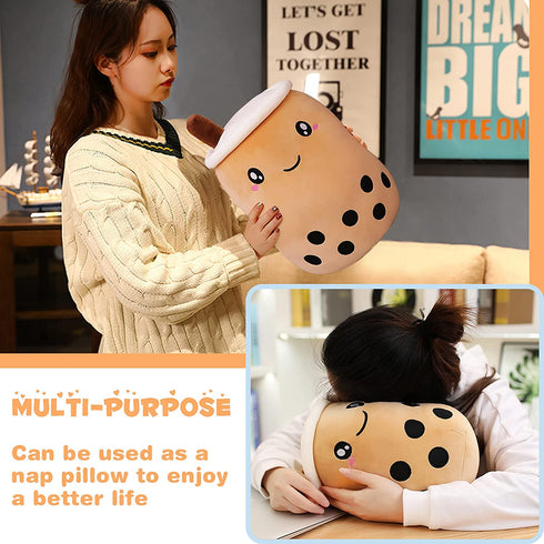 DITUCU Cute Boba Tea Plush Stuffed Toy Brown Pearl Milk Tea Bubble Plush Pillow Home Soft Hug Pillow Milk Tea Gift for Kids (Brown, 13.7 inches)