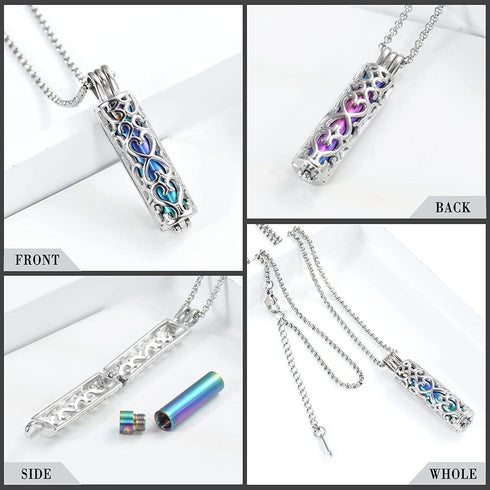 Hearbeingt Cylinder Cremation Urn Necklace for Ashes for Women Men Cremation Jewelry Urn Pendant with Hollow Urn Memorial Keepsake Jewelry for Ashes