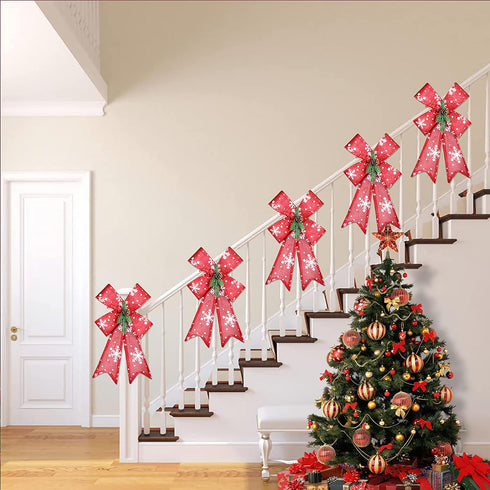 DIAGTREE 22 inch Christmas Tree Bow LED Ribbon Bows Christmas Tree Ornaments Tree Topper Christmas Decoration for Home Christmas Tree Wreaths Decoration (Snowflake)