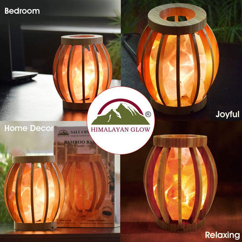 Himalayan Glow 1348 Bamboo Basket Crystal Pink Chunks, Nightlight,Salt Lamp Bulb,(ETL Certified) Dimmer Switch,Ideal Gift and Home Decor | 5-7 LBS, Pack of 1