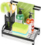 Kitchen Sink Caddy - Tidyway Sponge Holder for Kitchen Sink Brush Dish Rags Soap Holder with Drain Pan Tray, Freestanding Kitchen Sink Organizer, Large Capacity, Black