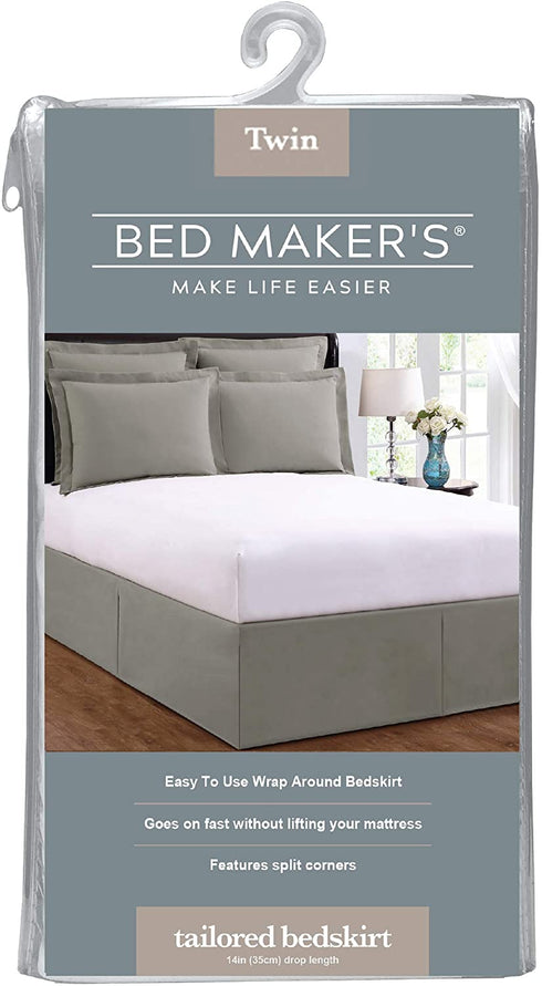 Levinsohn Bed Maker's Tailored Wrap-Around Bedskirt Never Lift Your Mattress Classic 14? Drop Length Pleated Styling, Twin, Soft Silver