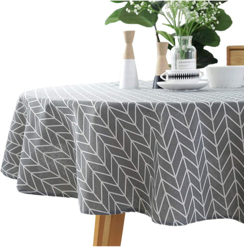 Cotton Linen Tablecloth Grey Arrow Round Table Cover for Dining Kitchen Home Tabletop Decoration, Round - 60 Inch