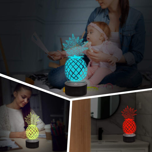 Lampeez Pineapple 3D Night Light with Remote Control, 16 Colors Chaning 4 Flashing Mode, Birthday Xmas Valentine's Day Gift Idea for Boys Girls