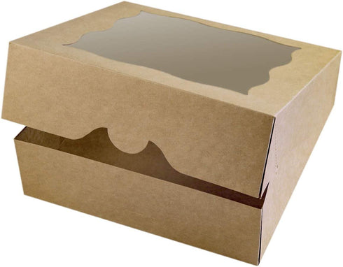 15-Pack 10"x10"x3"Brown Bakery Boxes with PVC Window for Pie and Cookies Boxes Large Natural Craft Paper Box 10x10x3inch (Brown, 15)