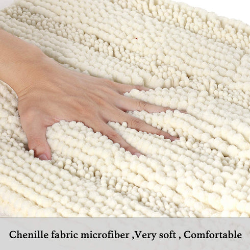 Bath Rugs Ultra Thick and Soft Texture Bath Mat Chenille Plush Striped Floor Mats Hand Tufted Bath Rug with Non-Slip Backing Door Mat for Kitchen/Entryway (Cream - 20" x 32")