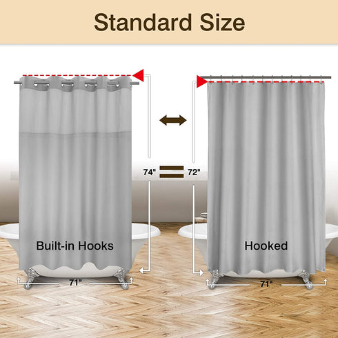 No Hooks Needed Shower Curtain with Snap-in PEVA Liner Set - Hotel Style with See Through Top Window, Machine Washable & Water Repellent, Gray, 71x74