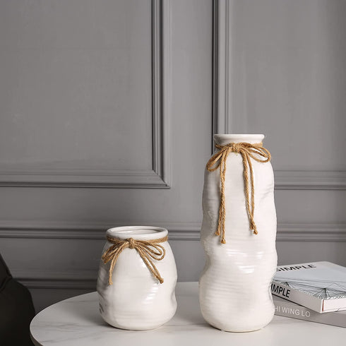 Hydrone Design Ceramic White Vases for Flowers, Modern Farmhouses Vases for Centerpieces, Entryway Table Home Decor (12.6'')
