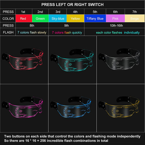 Luminous Glasses | Multi-colored in One LED Glasses, 256 Flash Combinations | Glowing Light Up Party Supply for Bar Club Halloween