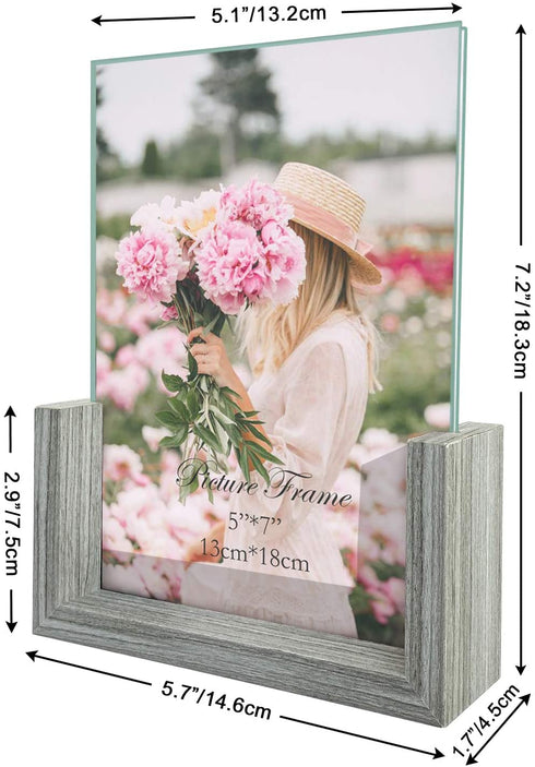 CRUGLA 5x7 Glass Picture Frame Set of 2, Double Sided Frameless 5 by 7 Photo Frames for Tabletop Display