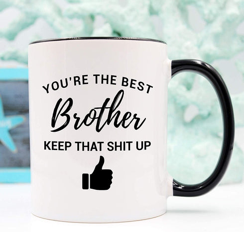 YouNique Designs Funny Brother Mug, 11 Ounces, Brother Gifts from Sister and Brother (Black Handle)