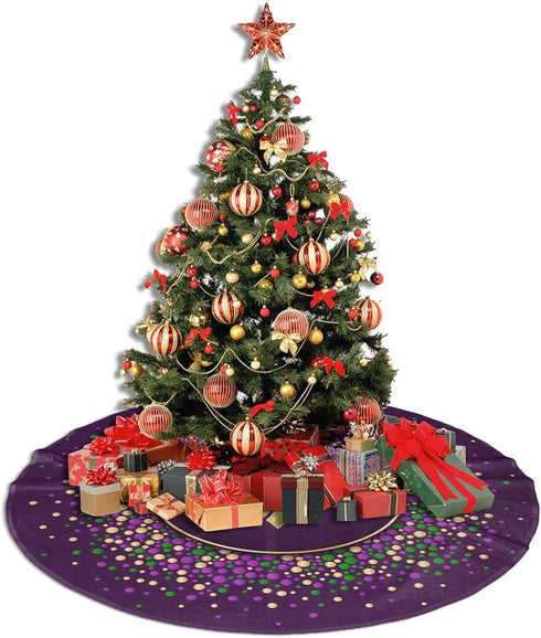 MJINSJIA-TS Mardi Gras Purple Gold Fleur De Lis Christmas Tree Skirt Gorgeous for Xmas Party Ornaments Decoration Accessory 30"