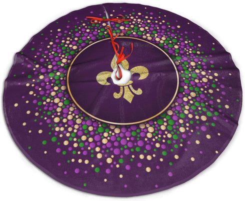 MJINSJIA-TS Mardi Gras Purple Gold Fleur De Lis Christmas Tree Skirt Gorgeous for Xmas Party Ornaments Decoration Accessory 30"