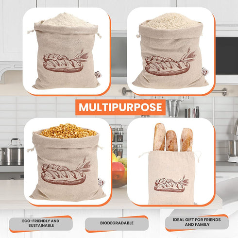 K&S Easy Shop Bread Bags for Homemade Bread Pack of 6 Linen Bread Bag for Bread, Vegetables, Fresh Bread Storage & Baguettes Storage 3 Small & 3 Large Bread Storage Bags Reusable Canvas Bags