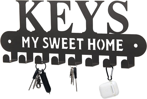 Black Metal Key Holder Hooks with Sweet Home Decorative for Wall Mounted Decor to Hang Keys Scarves Pet Leashes in Front Door Kitchen Garage Campers and Cabin, 8 Hook Racks