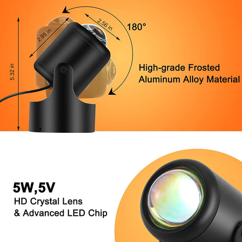 Sunset Lamp, Sun Projection Lamp 180 Degree Rotation Sunset Light, Projection Lights for Bedroom/Sun Lights for Bedroom/Sun Light Projector Lamp, USB Charging