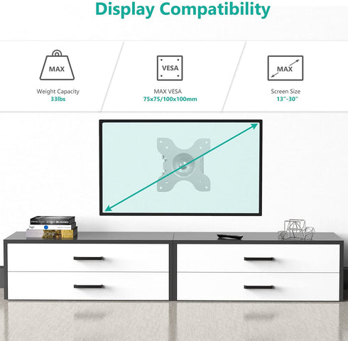 WALI TV Wall Mount Articulating LCD Monitor Full Motion 15 inch Extension Arm Tilt Swivel for Most 13 to 30 inch LED TV Flat Panel Screen with VESA up to 100x100mm (1330LM-W), White