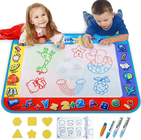 Alago Aqua Coloring Mat,Kids Toys Large Water Painting Mat,Toddlers Doodle Pad with 4 Colors,Gifts for Girls Boys Age 3 4 5+ Years Old,4 Pens,Drawing Molds and Booklet Included
