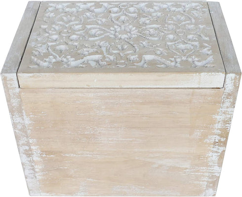 NIKKY HOME Rustic Carved Kitchen Wood Recipe Organization Box with Cards and Dividers, 7.28 x 4.72 x 5.91 Inches