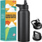 CIVAGO 40 oz Insulated Water Bottle With Straw, Stainless Steel Sports Water Cup Flask with 3 Lids (Straw, Spout and Handle Lid), Double Walled Travel Thermo Canteen Mug, Midnight Black