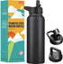 CIVAGO 40 oz Insulated Water Bottle With Straw, Stainless Steel Sports Water Cup Flask with 3 Lids (Straw, Spout and Handle Lid), Double Walled Travel Thermo Canteen Mug, Midnight Black