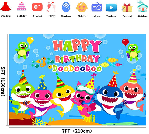 Shark Birthday Party Supplies and Decorations 7X5 FT Photo Backdrop for Boy Girl Baby Shower Kids Bedroom Wall Decor