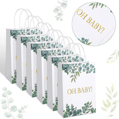18 Pieces Large Baby Shower Party Gift Bags Watercolor Jungle Theme Paper Gift Bags Greenery Candy Bags for Baby Shower Bridal Wedding Christmas Supplies