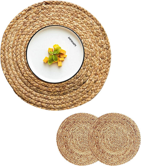 CY SISTERS Woven Placemats Set of 2, Round Placemats for Dining Table, 100% Water Hyacinth, Natural Farmhouse Braided Placemats Wicker Rustic Place Mats, Home, Wedding, Perfect for Indoor Outdoor 14€œ