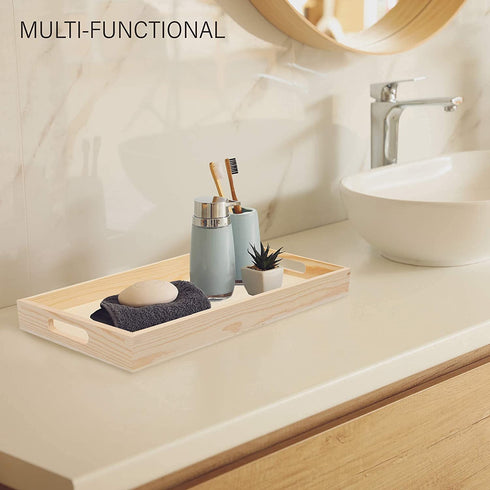 LotFancy 5PC Wooden Nested Serving Trays, Unfinished Natural Wood Trays with Handles, for Craft and Decor, Food Organizer for Breakfast, Lunch, Dinner