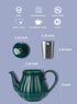 Amazingware Royal Teapot, Porcelain Tea Pot with Stainless Steel Infuser, with a Filter for Loose Tea, Pumpkin Fluted Shape - 28 oz, Dark Green